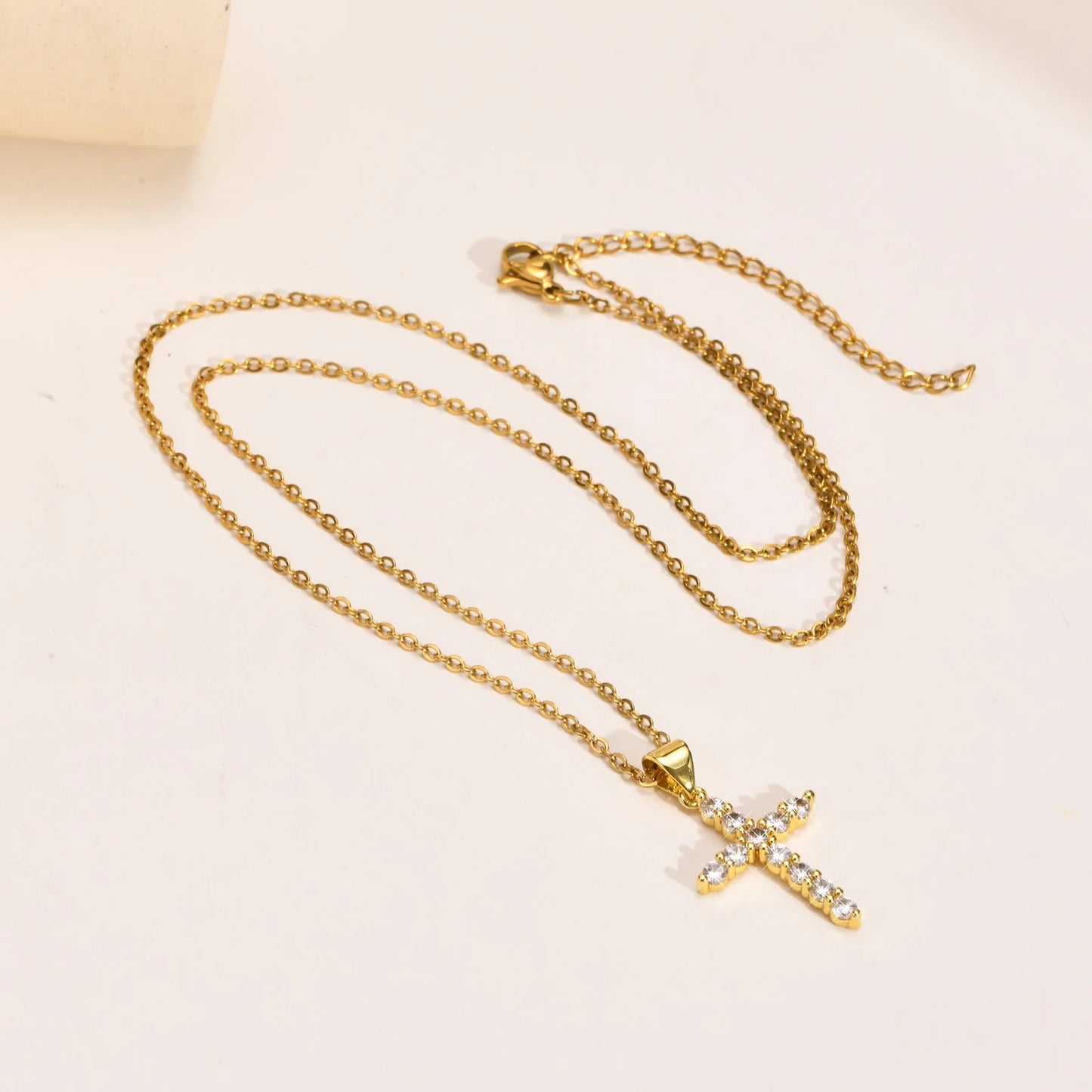 Danity Cubic Zirconia Cross Pendant Necklace for Women, Stainles Steel Chain Adjustable