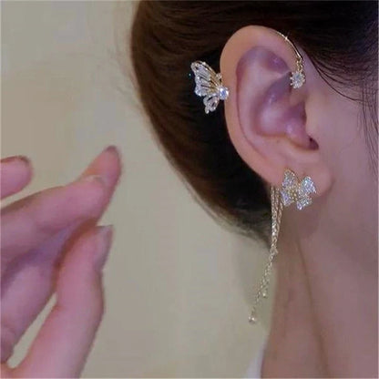 Gold Color Ear Bone Clip For Women Sweet Exquisite Sparkling Crystal Star Ear Cuff Clip Earring Wedding Jewelry Accessories Gift