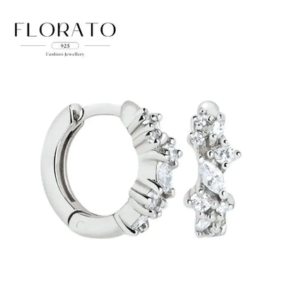 925 Sterling Silver Needle Irregular White Zircon Hoop Earrings For Women Pearl Ear Buckles Vintage Luxury Crystal Jewelry Gifts
