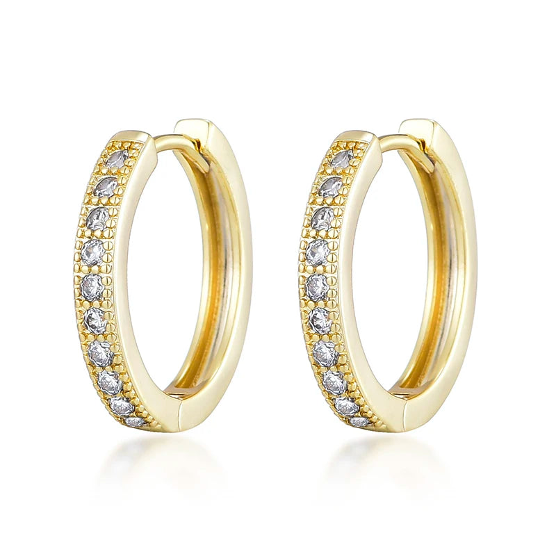 Classic Round Hoop Earrings For Women AAAA Zirconia Gold Color Elegant Wedding Huggie Ear Buckle Fashion Daily Jewelry Earrings