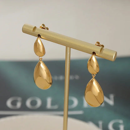 Fresh Style Waterdrop Pendant Titanium Steel Dangle Earrings for Girls Splicing Jewelry Ear Decorations