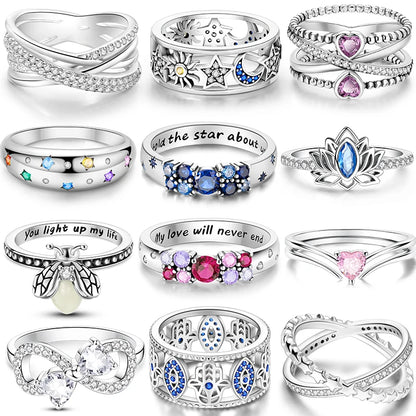 Original 925 Silver Ring For Woman Heart Star Sparkling Zircon Engagement Anniversary Fashion Jewelry