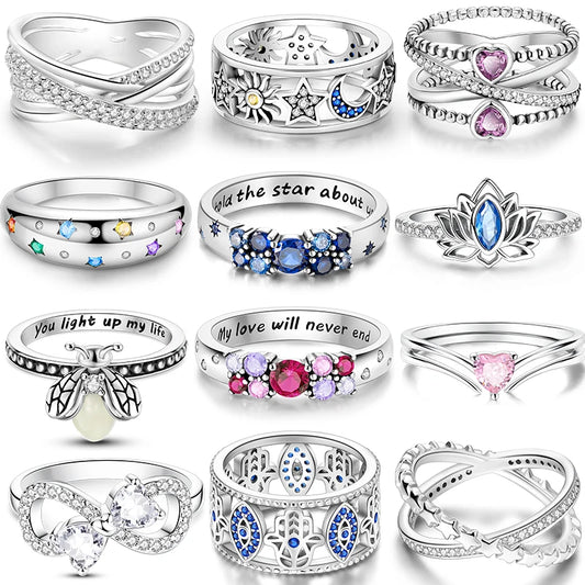 Original 925 Silver Ring For Woman Heart Star Sparkling Zircon Engagement Anniversary Fashion Jewelry