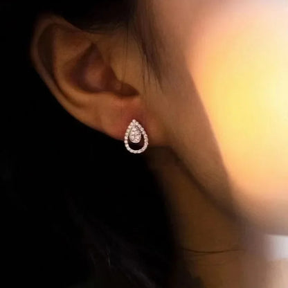 Exquisite Drop-Shaped Earrings Sparkling Embedded Fashionable Geometric Women's Jewelry Elegant Shiny Dangle Studs