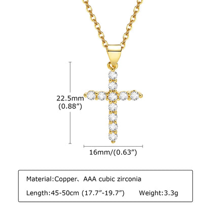 Danity Cubic Zirconia Cross Pendant Necklace for Women, Stainles Steel Chain Adjustable
