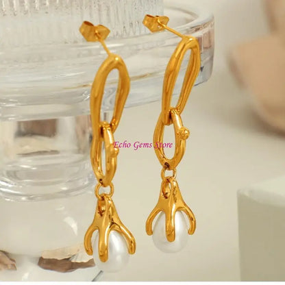 Stylish Pearls Earrings Exquisite Earrings Fashion Ear Jewelry Stainless Steel Texture Ear Studs for Various Styling C71A