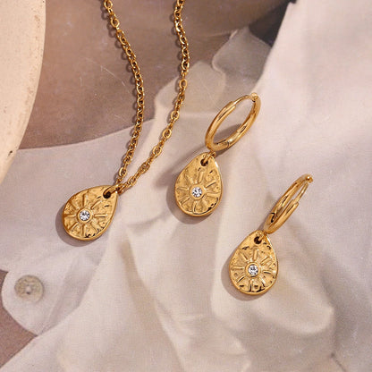 E.B.belle Sun Droplet Pendant Earrings Waterproof Hypoallergenic 316L Stainless Steel 18K Gold Plated Necklace