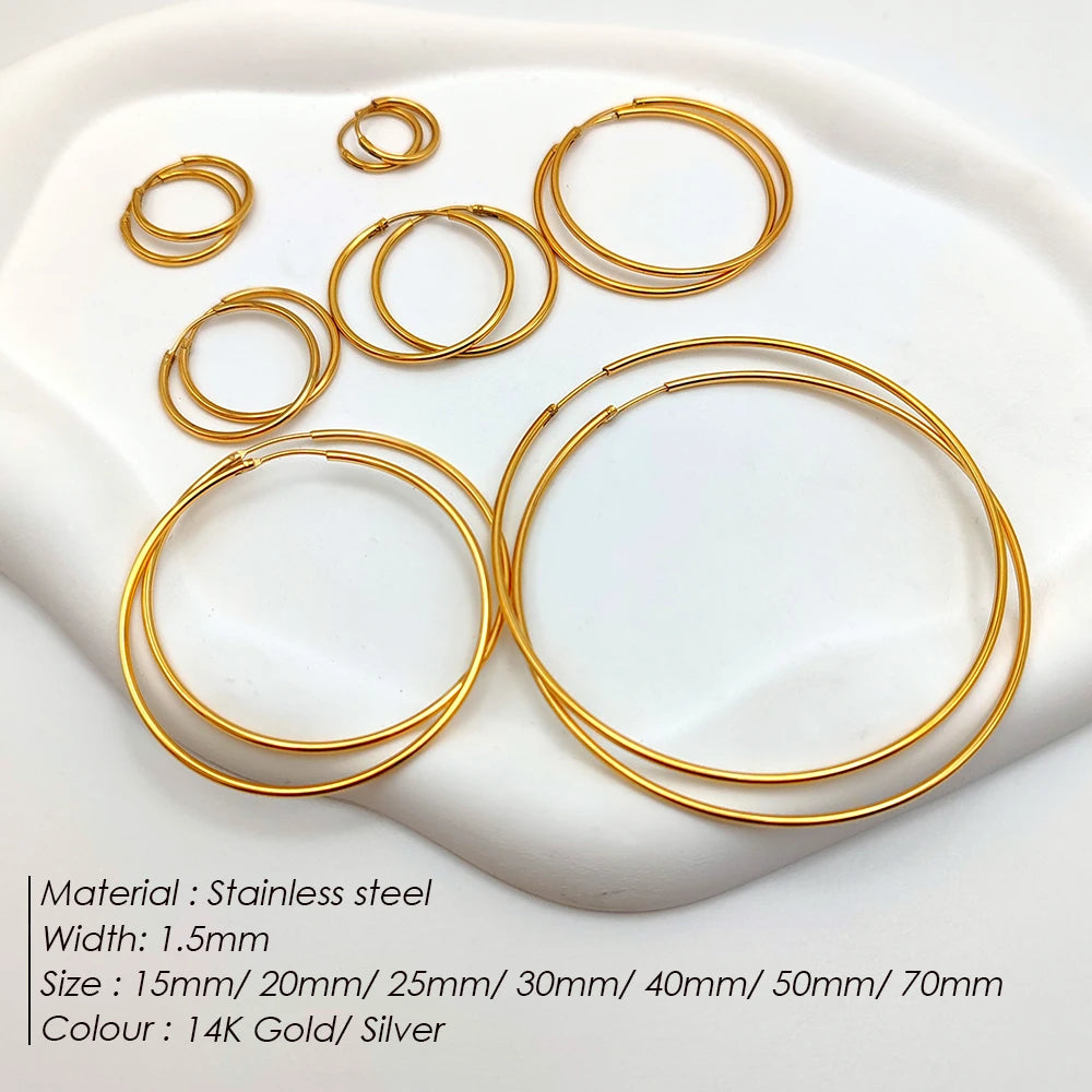 Fashion Gold Size Circle Earrings Women's Jewelry Accessories Classic Stainless Steel Earrings Wholesale