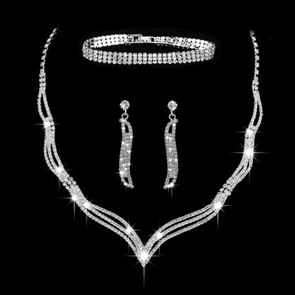 4PC Women's Fashion Copper Inlaid Diamond Claw Chain Cone Necklace Earrings Bracelet Set Wedding Party Festival Gift