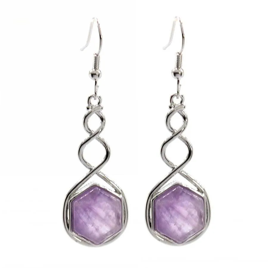 Crystal Hexagon Stone Pendant Necklace For Women Natural Amethyst Lapis Lazuli Dangle Hook Earrings Pendants Necklace Jewelry