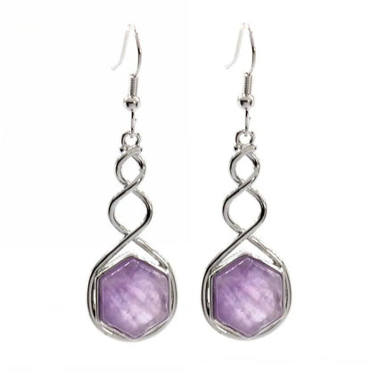 Crystal Hexagon Stone Pendant Necklace For Women Natural Amethyst Lapis Lazuli Dangle Hook Earrings Pendants Necklace Jewelry