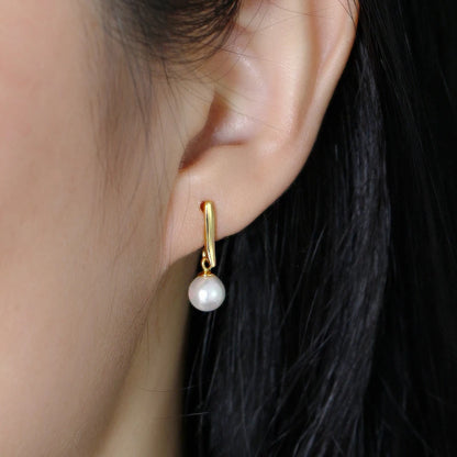 WANTME 925 Sterling Silver Fashion Korean Simple Synthetic Pearl Pendant Drop Earrings for Elegant Versatile Party Jewelry Gifts