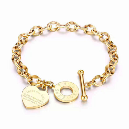 Hot Selling Titanium Steel Heart Link Bracelet For Women Gold color Office Hand Jewelry Gifts Wholesale