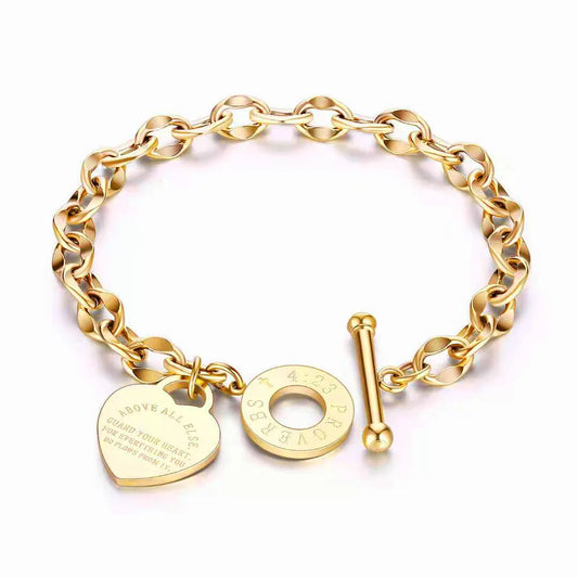 Hot Selling Titanium Steel Heart Link Bracelet For Women Gold color Office Hand Jewelry Gifts Wholesale