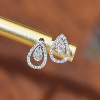 Exquisite Drop-Shaped Earrings Sparkling Embedded Fashionable Geometric Women's Jewelry Elegant Shiny Dangle Studs
