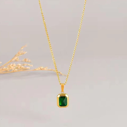 New Style Retro Alloy Square Emerald Zircon Geometric Square Pendant Necklace For Women Girls Charm Temperament Jewelry Gift