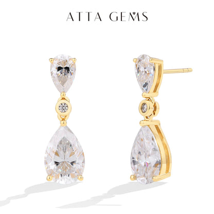 ATTAGEMS Pear Cut 5.03CT Moissanite Drop Earrings For Women Top Quality 925 Sterling Silver Engagement Wedding Fine Jewelry Gift