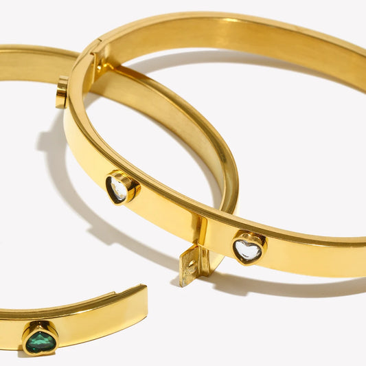 E.B.belle Heart Zircon Clasp Bracelet Hypoallergenic 18K Gold Plated Bracelet for Women 316L Stainless Steel Bangles Jewelry