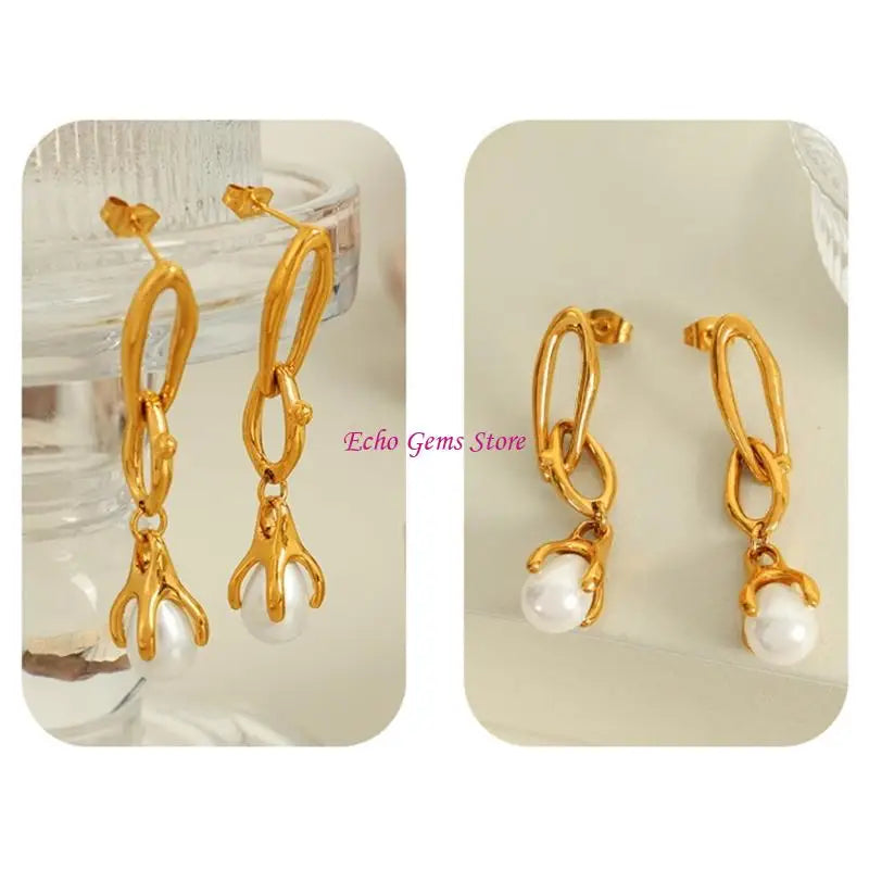 Stylish Pearls Earrings Exquisite Earrings Fashion Ear Jewelry Stainless Steel Texture Ear Studs for Various Styling C71A
