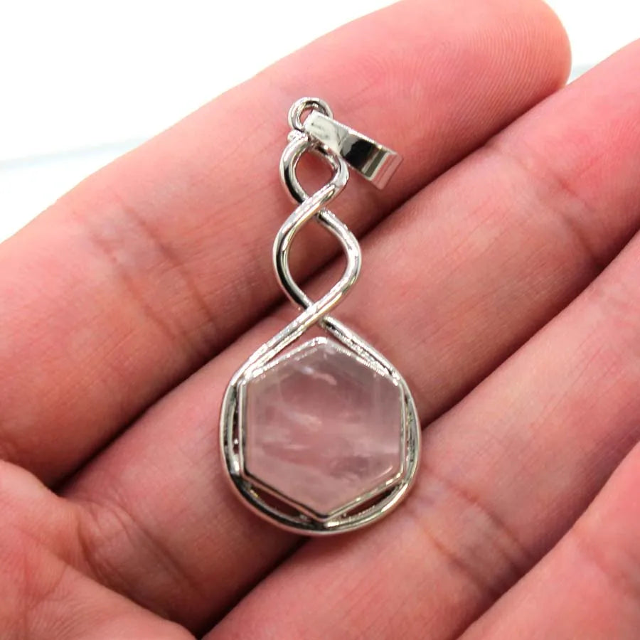 Crystal Hexagon Stone Pendant Necklace For Women Natural Amethyst Lapis Lazuli Dangle Hook Earrings Pendants Necklace Jewelry