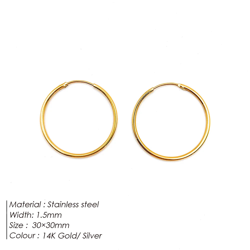 Fashion Gold Size Circle Earrings Women's Jewelry Accessories Classic Stainless Steel Earrings Wholesale
