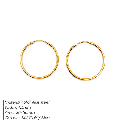 Fashion Gold Size Circle Earrings Women's Jewelry Accessories Classic Stainless Steel Earrings Wholesale