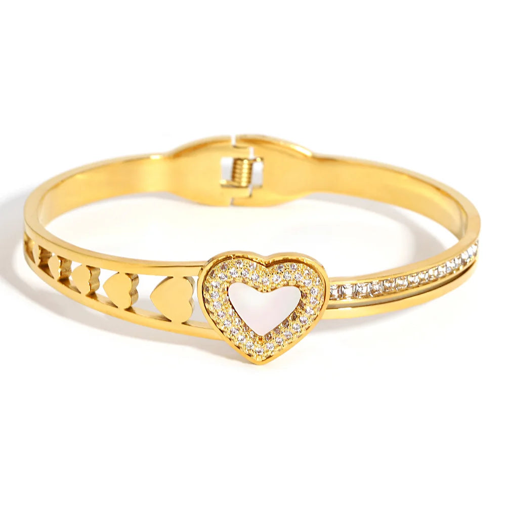 Chic Rhinestone Star Heart Bowknot Square Cuff Bracelet for Women Fashion Gold Plated Stainless Steel Bangles Jewelry Gifts