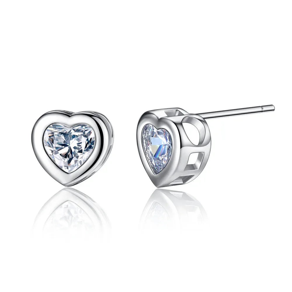 Fashionable Bride Jewelry Set Heart Shaped Zircon Pendant Necklace Earrings Women's Style Korean Version Pendant Loops