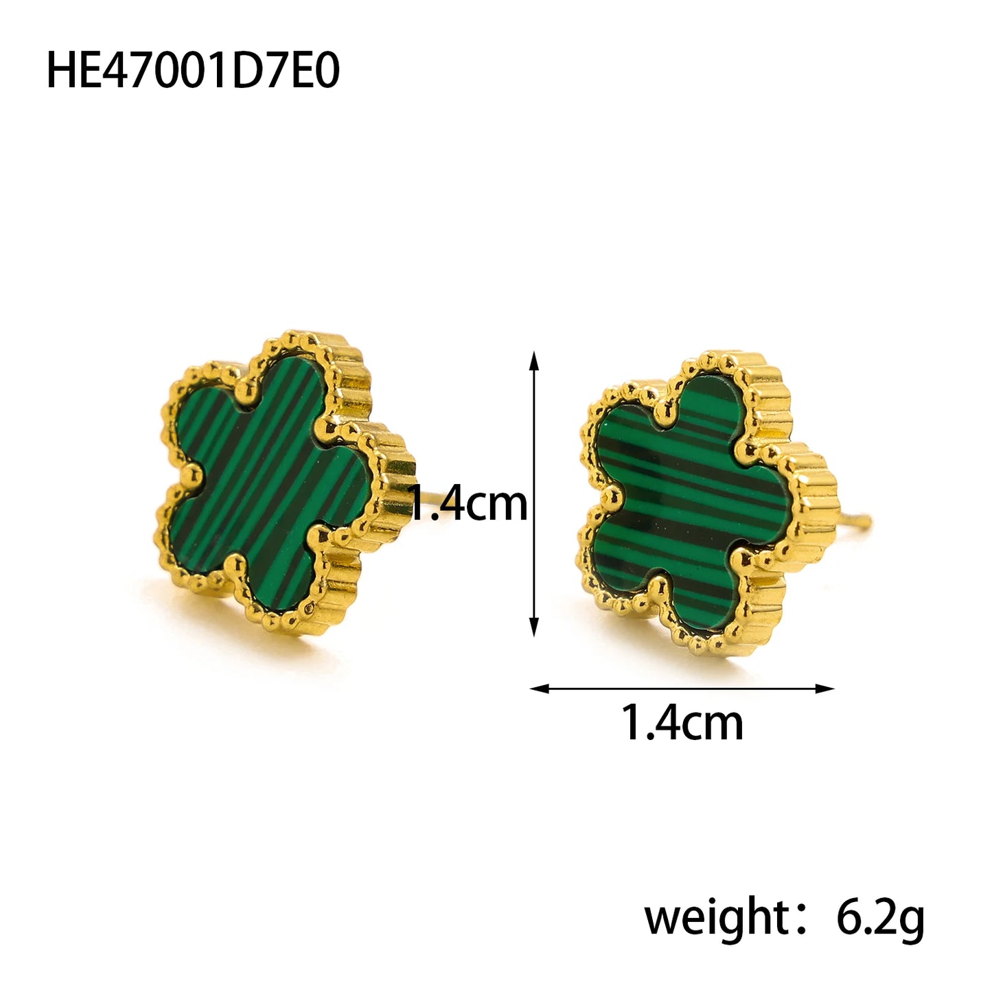 CARLIDANA New Adorable Botanical Small Earring for Ladies White Shell Insertion Oil Drip Blossom Clover 18K Gold Color Earrings