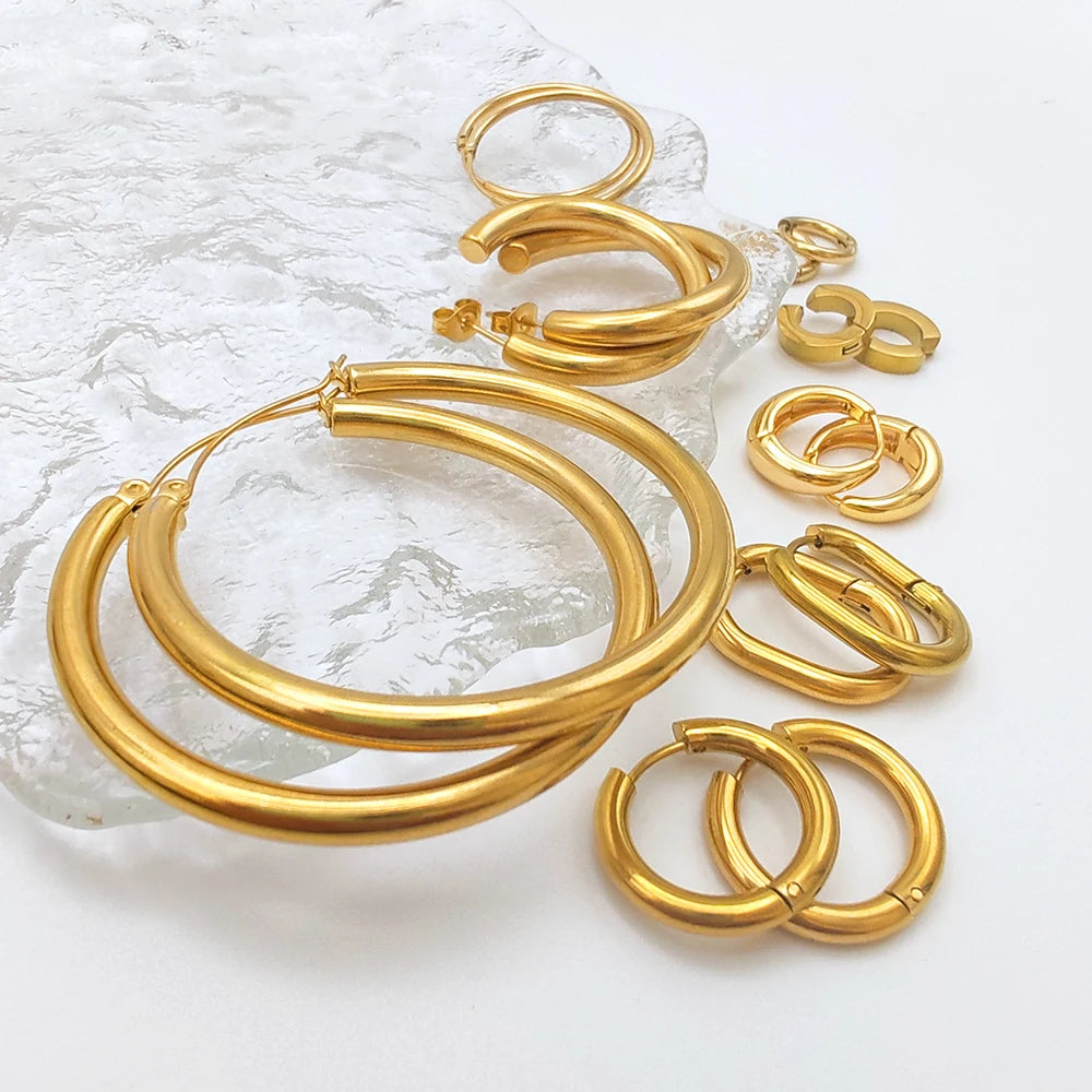 Fashion Gold Size Circle Earrings Women's Jewelry Accessories Classic Stainless Steel Earrings Wholesale