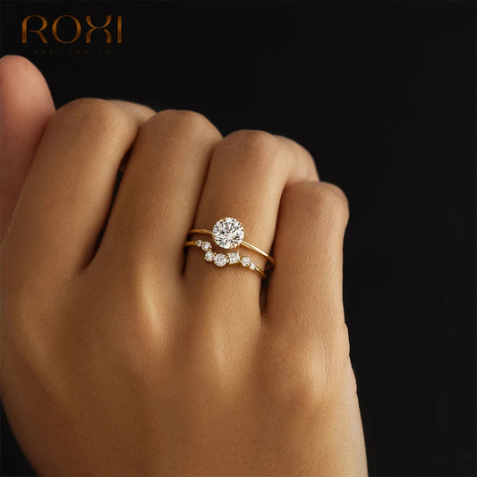 ROXI 100% 925 Sterling Silver Round Or Wave White Crystal Rings For Women Men Size 6 7 8 Wedding Engagement Jewelry bague femme
