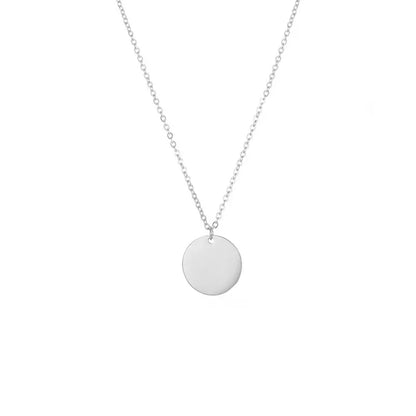 St.delan Golden round Pendant Short Stainless Steel Necklace Clavicle Chain Engraving Available Jewelry Accessory
