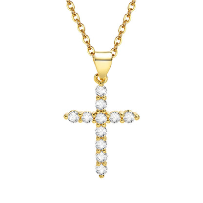 Danity Cubic Zirconia Cross Pendant Necklace for Women, Stainles Steel Chain Adjustable
