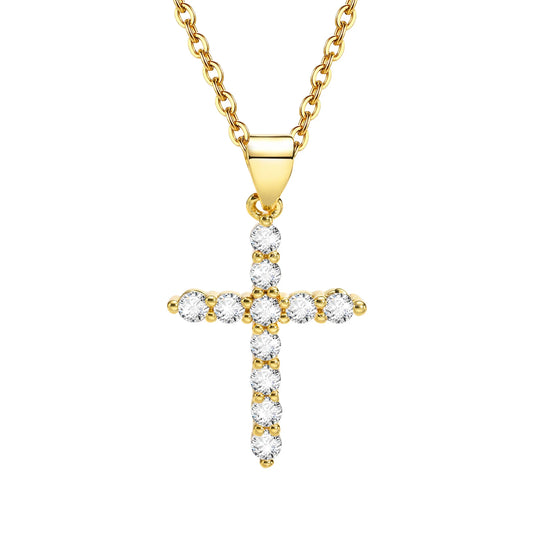 Danity Cubic Zirconia Cross Pendant Necklace for Women, Stainles Steel Chain Adjustable