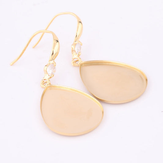 6pcs Gold Plated Zircon Stone Earring Hooks Findings 18x25mm Teardrop Cabochon Earring Base Setting Blanks Stainless Steel Diy