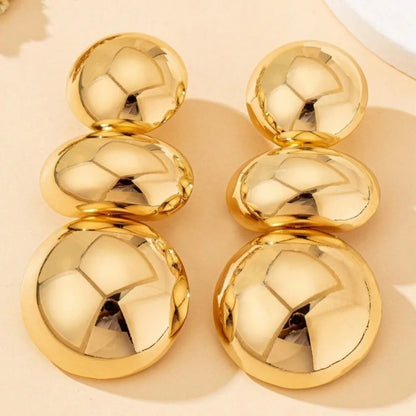 Retro Exaggerated Geometric Earrings Metal Golden Large Earrings Round Design Irregular Women Jewelry European American Style