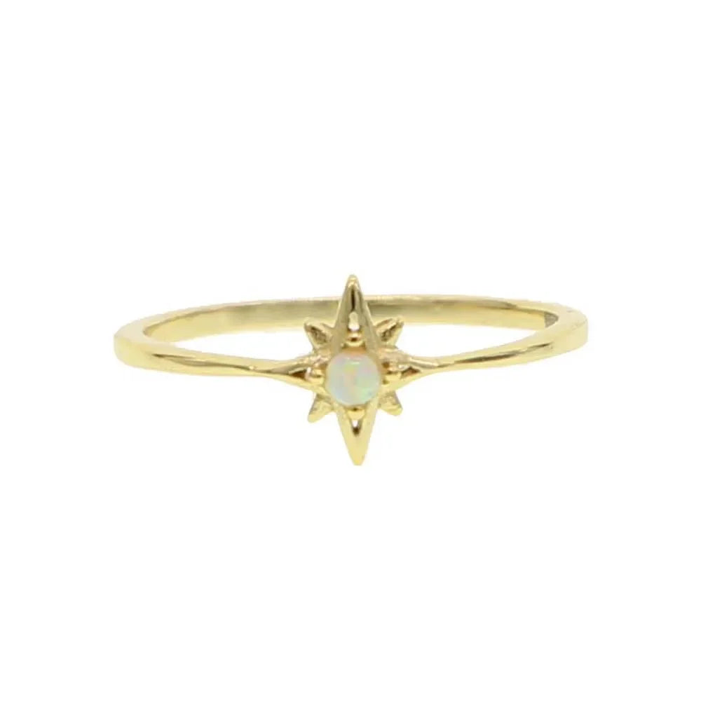 100% 925 Sterling Silver Gold Plated  Vermeil Opal Star Starburst Ring Minimal Delicate Women Jewelry