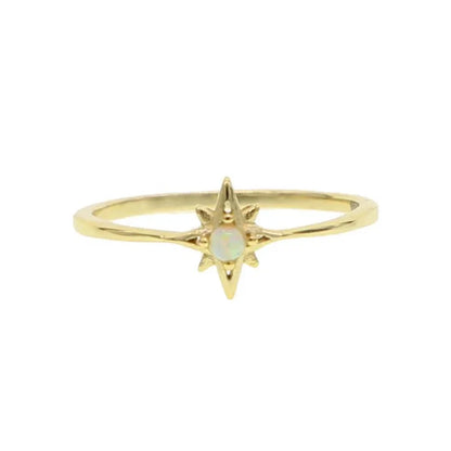 100% 925 Sterling Silver Gold Plated  Vermeil Opal Star Starburst Ring Minimal Delicate Women Jewelry