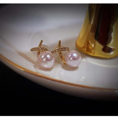 Genuine 18k Akoya Pearl Gold Earring Jewlery Woman,Wedding White Natural Gold Round Pearl Earrings Engagement Birthday Gifts