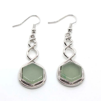 Crystal Hexagon Stone Pendant Necklace For Women Natural Amethyst Lapis Lazuli Dangle Hook Earrings Pendants Necklace Jewelry