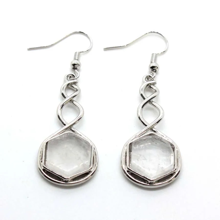 Crystal Hexagon Stone Pendant Necklace For Women Natural Amethyst Lapis Lazuli Dangle Hook Earrings Pendants Necklace Jewelry