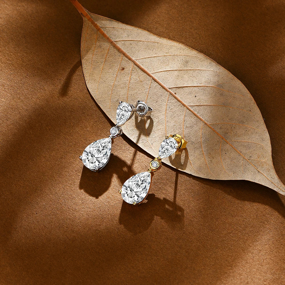 ATTAGEMS Pear Cut 5.03CT Moissanite Drop Earrings For Women Top Quality 925 Sterling Silver Engagement Wedding Fine Jewelry Gift