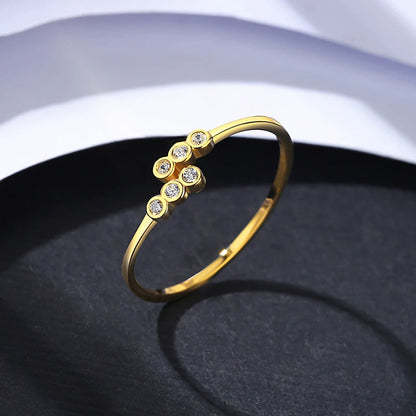 PAG&MAG Simple CZ 925 Sterling Silver Rings Woman Round Zircon Resizable Gold Plated Color Elegent Cute Girl Daily Bands Jewelry