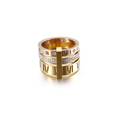 Shiny Zircon Roman Alphabet Three Layers Rings For Women Girl Muticolor Stainless Steel Women's Ring Party Wedding Jewelry Gifts