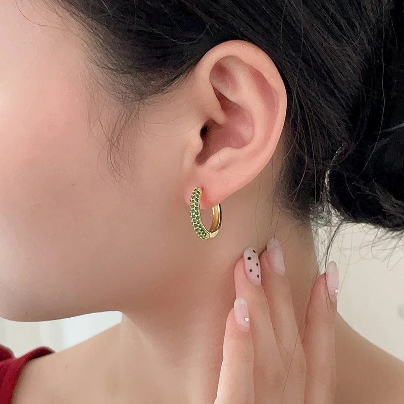 Classic Round Hoop Earrings For Women AAAA Zirconia Gold Color Elegant Wedding Huggie Ear Buckle Fashion Daily Jewelry Earrings