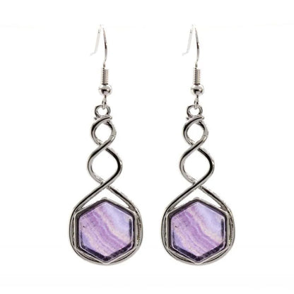 Crystal Hexagon Stone Pendant Necklace For Women Natural Amethyst Lapis Lazuli Dangle Hook Earrings Pendants Necklace Jewelry