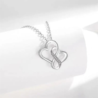 Fashion Double Heart Pendant For Lady Choker Necklace Jewelry Women 925 Sterling Silver Chain Necklace Female Anniversary Gift