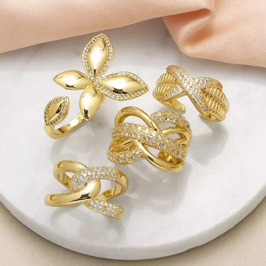 OCESRIO White Crystal Butterfly Statement Rings for Women Copper Gold Plated Crossover Open Ring Women Jewelry Gift righ74