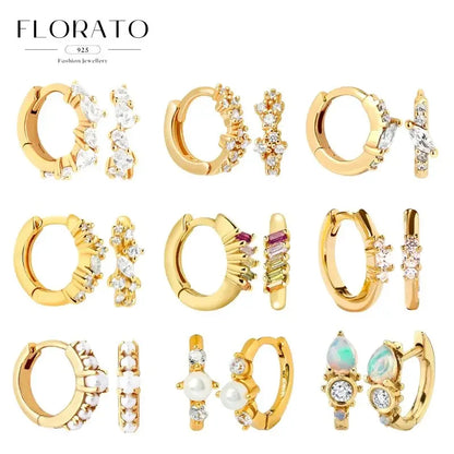 925 Sterling Silver Needle Irregular White Zircon Hoop Earrings For Women Pearl Ear Buckles Vintage Luxury Crystal Jewelry Gifts