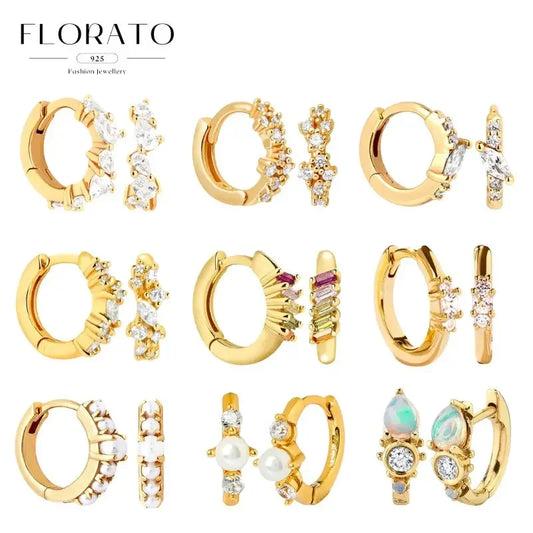 925 Sterling Silver Needle Irregular White Zircon Hoop Earrings For Women Pearl Ear Buckles Vintage Luxury Crystal Jewelry Gifts